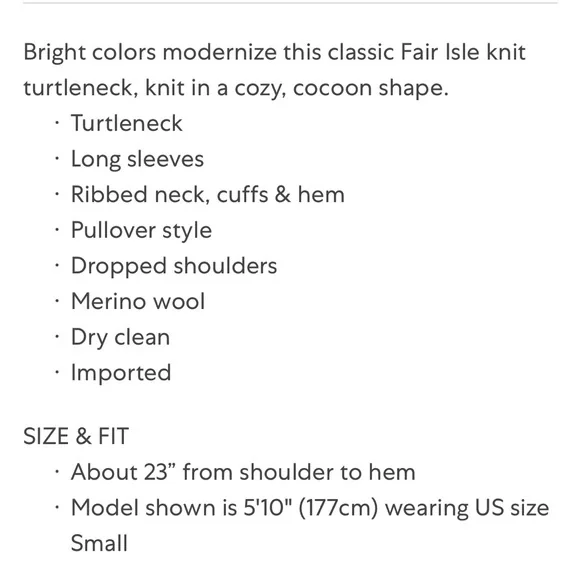 NWT RAG & BONE Willow Fair Isle wool turtleneck sweater $475. - Picture 7 of 8